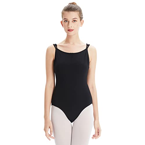 boruizhen Mujer Maillot Ballet Sin Mangas Maillot de Danza Correa Doble Leotardo Gimnasia Rítmica Negro S