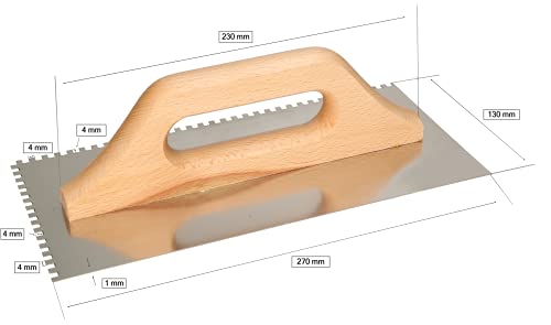 KOTARBAU® Stal nierdzewna 280 x 130 mm kielnia zębata 4 x 4 mm z drewnianym uchwytem
