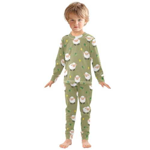 Pajama Sets Long Sleeve Sheep Pattern with Leaves Soft Comfy Sleepwear 2 Piece PJS 3-8T2