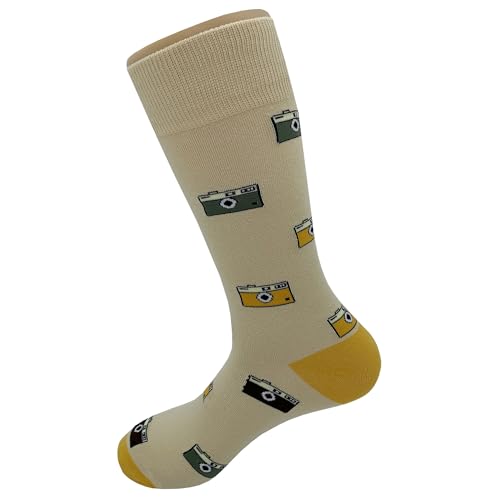 Vintage Camera Dress Socks Funny Novelty Crazy Fun Design Men Size 8-12 Cotton Casual Crew Colorful Funky Fancy Socks Gift for Men3