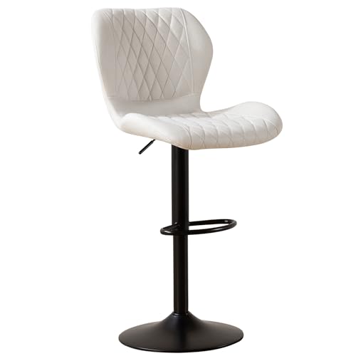 Image of Modern Bar Stools, Swivel Barstools Counter Height with High Backrest, Adjustable Fabric Bar Stools for Kitchen Island Chairs Beige