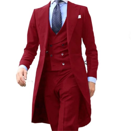 Long Tail Blazer 3 Pieces Male Suit Men's Groom Tuxedo Prom Jacket Vest with Pants3