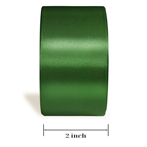 Emerald Ribbon 2 inch Double Face Ribbons for Crafts Gift Ribbon Satin Emerald Solid Ribbon Roll 2 in x 25 Yards