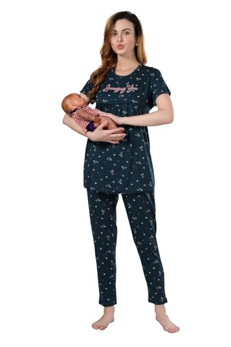 Image of Fabme Womens Cotton Pre and Post Pregnancy Maternity Top and Pyjama Set