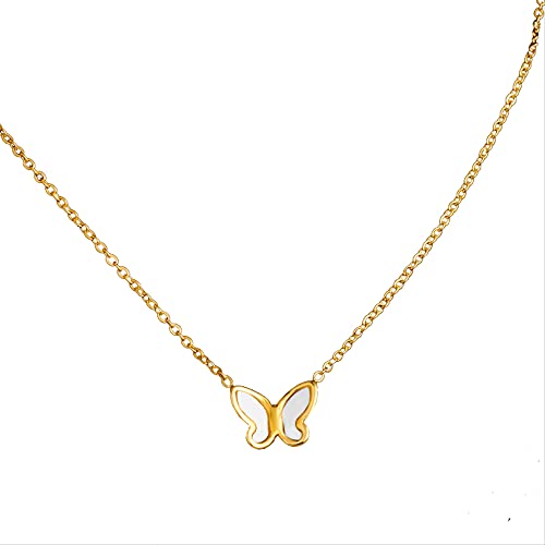 Chaine clavicule papillon blanc en nacre et or pour femme et jeune fille
