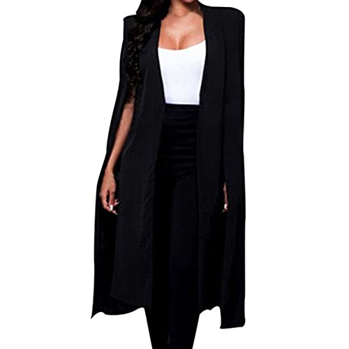 Bolero Femme Festive Noir : Veste à épaules pour femme Élégante Cape Blazer Sans manches Avec manches fendues Cape Avant Ouvert Cardigan Léger Veste d'été Costume Business Veste Vintage, Noir , XXXL