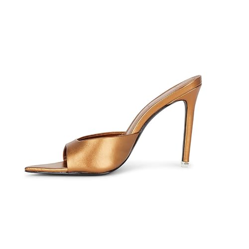 Women's Leather Pointed Toe Stilettos Heeled Sandals Fashion Sexy Open Toe Slip On Backless High Heels Slides for Party Prom Date Dress Shoes4