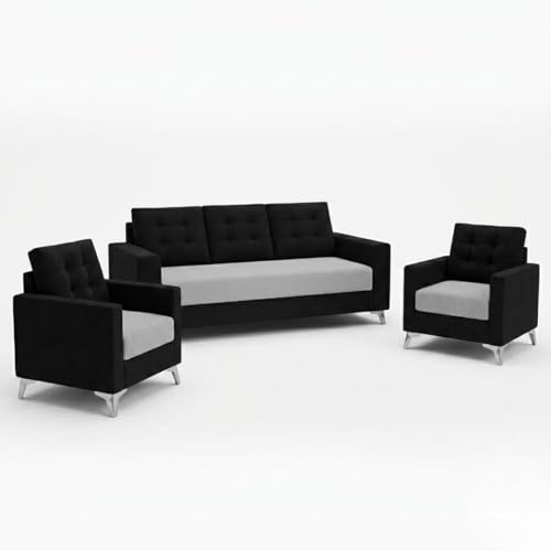 Image of Hakuna Plush Velvet 3 Seater + 1 Seater + 1 Seater Sofa Set | Silken Velvet Upholstery | Golden Legs | Designer Set for Living Room & Office Spaces (Light Gray- Black)
