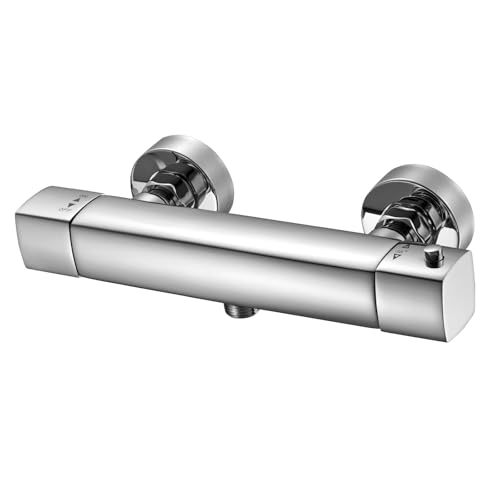 Grifo de ducha termostático, grifo mezclador de ducha, termostato de ducha, grifo de ducha, antiquemaduras, bloqueo de seguridad a 38 °C, montaje en pared, cromado