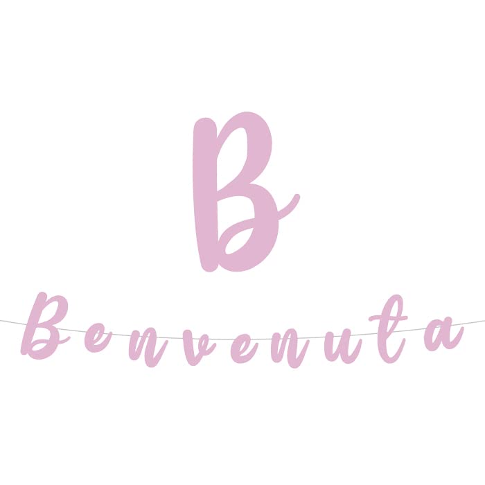 FESTONE in carta scritta BENVENUTA in corsivo - Colore Rosa - 300x15cm - BANNER ghirlanda decorazione - per decorazioni addobbo tavola per feste, party NASCITA bimba bambina - GIA' COMPOSTO