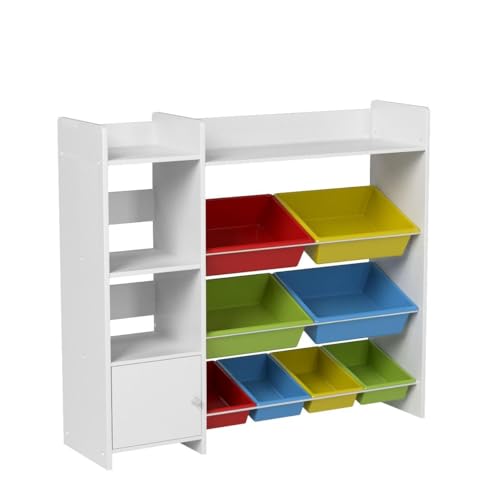 Toy Storage Organizer with Bookshelf, Kids Playroom Organization Shelving Unit with Removable Colorful Storage Bins & Anti-Tip Bracket, Multi-Color