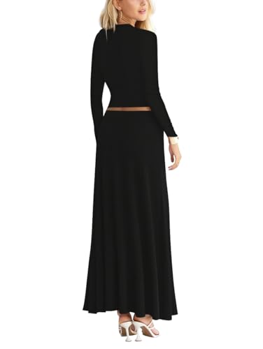 Sweet Hearts 2 Piece Sets for Women- Casual Modal Maxi Skirt Long Sleeve Crop Tops Womens 2 Piece Outfits Fall Made in USA4
