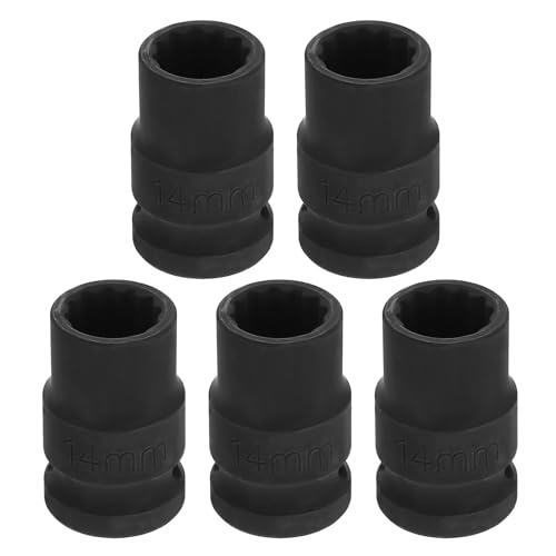Image of HARFINGTON 5pcs 1 /2 inch Drive x 14mm Shallow Impact Socket 12-Point Metric CR-V Steel Spindle Nut Impact Flip Sleeve for Home Auto Nuts Bolts Repair