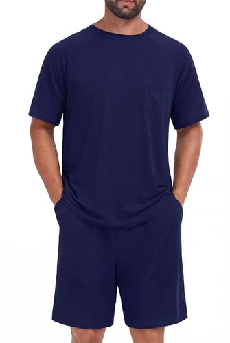 Image of Mens Pajamas Set Lightweight Summer Pjs Sleepwear Soft Comfy Short Sleeve Loungewear With Pocket (S-4X)