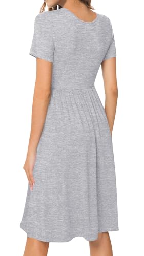 Image of DB MOON Women Summer Casual Short Sleeve Dresses Empire Waist Dress with Pockets (Gray, 3XL)