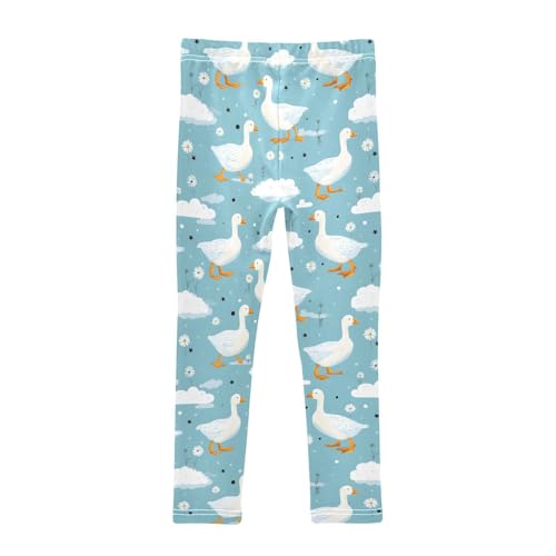 White Duck Cloud Flower Girls Leggings Soft Stretch Workout Yoga Dance Pants for Kids Casual Tights2