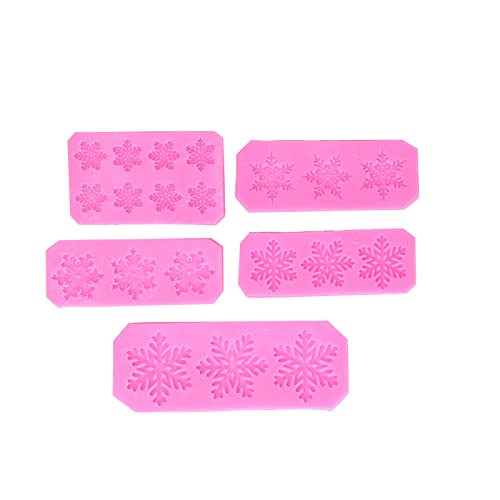 Molde de copo de nieve diseño limpio flexible de Navidad silicona rosa rosa 5pcs
