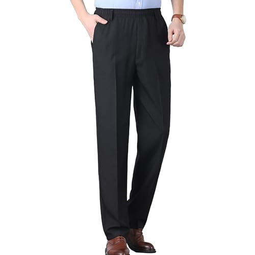 Vintage Tweed Herringbone Pleated Pants Mens Elastic Waist Seniors Pants Mens Classic Fit Flat Front Trousers