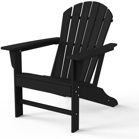Farmhouse Adirondack Chair Wood Texture, Poly Lumber Patio Chairs, Pre-Assembled Weather Resistant Outdoor Chairs for Pool, Deck, Backyard, Garden, Fire Pit Seating, Black Cover