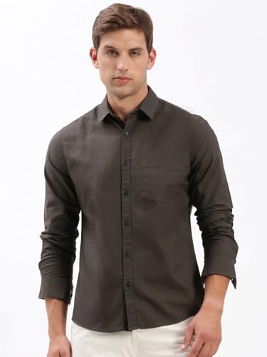 Image of SHOWOFFFF Men Solid Casual Shirt | Spread Collar Full Sleeves Cotton Shirt for Mens | Slim Fit Regular Length Shirt for Men's