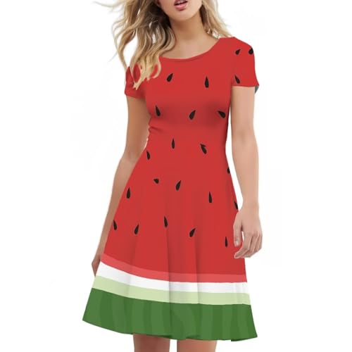 Image of POLERO Sunflower Dress for Women Floral Summer Dresses Short Sleeve Casual Sundresses Midi Dresses