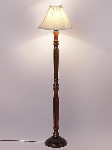 Image of Devansh Vintage Cotton Shade Wood Floor Lamp -2