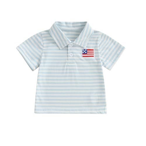 Gaono 4th of July Baby Clothes Toddler Boy Polo Shirt Short Sleeve Button Up Car Flag Embroidry Stripe Tops Summer T-Shirt (C-Sky Blue, 2-3 Years)