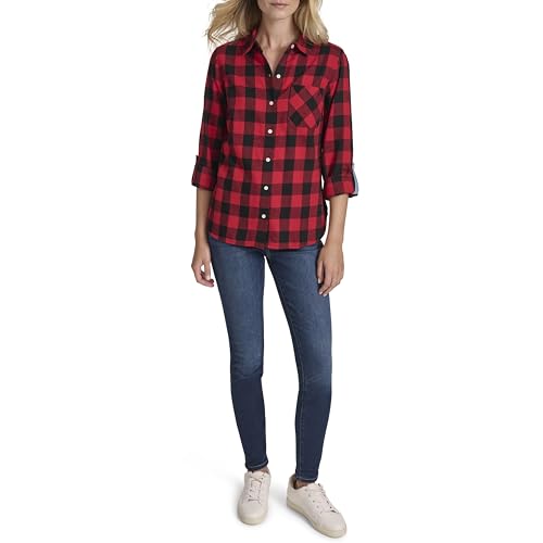 Image of Nautica Women's Button Front Long Sleeve Roll Tab Shirt