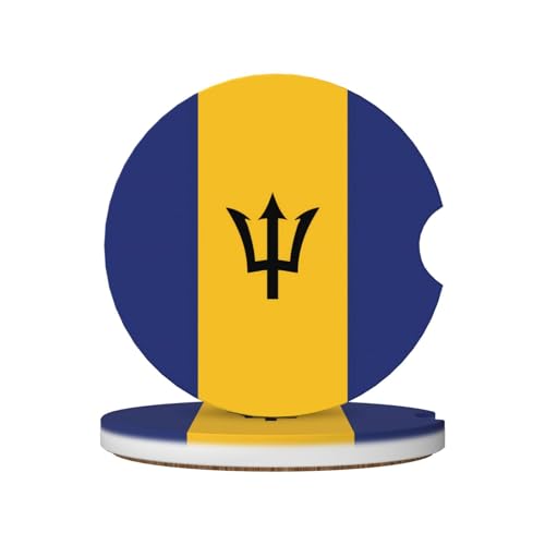 Phayah Lot de 2 sous-verres universels antidérapants pour voiture Motif drapeau de la Barbade 6,5 cm