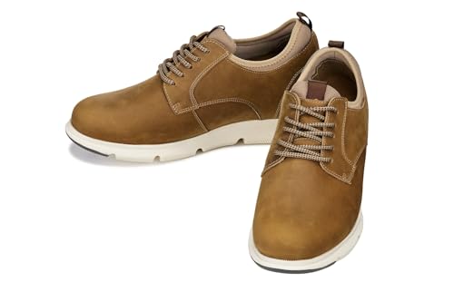 Image of CALTO Men's Invisible Height Increasing Elevator Shoes - Tan Brown Lace-up Premium Leather Casual Derby - 3.3 Inches Taller - J1200 - Size 9.5 D(M) US