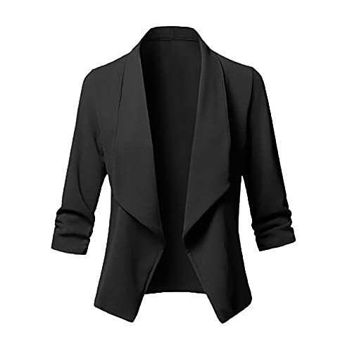 Chaquetas formales de oficina para Mujer Ropa de cárdigan de Trabajo Manga 3/4,, Preto, 4X-Large