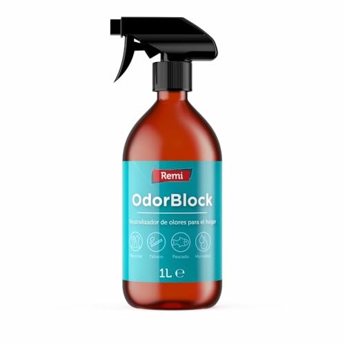 Remi Hogar | Neutralizador de Olores Multiusos en Spray OdorBlock 1 Litro | Fórmula Ecológica con Aroma Aloe Vera | Elimina Olores de Perros, Mascotas, Humedad y Comida