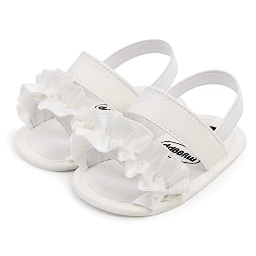 Baby Infant Shoes Boy Girl Sandals First Walkers Crib Shoes Lightweight Soft Sole Flat Shoes Summer (White, 4 Toddler)3