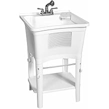 Zenna Home Utility Sink Laundry Tub with Pull-Out Faucet, All-in-One Freestanding Utility Tub for Laundry Room, Basement, Garage, Outdoor Kitchen, 24" L x 24" W x 36.75" H, White