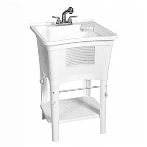 Zenna Home, ErgoTub ELT2006W Freestanding Utility Laundry Tub with Pull-Out Faucet, White