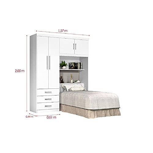 Guarda Roupa Solteiro com Cabeceira 4 Portas Cancun J&a Móveis Branco