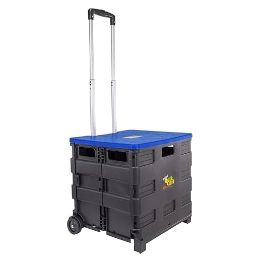 dbest products Quik Cart two Wheeled Collapsible Handcart with Blue Lid Rolling Utility with Seat Heavy Duty Lightweight