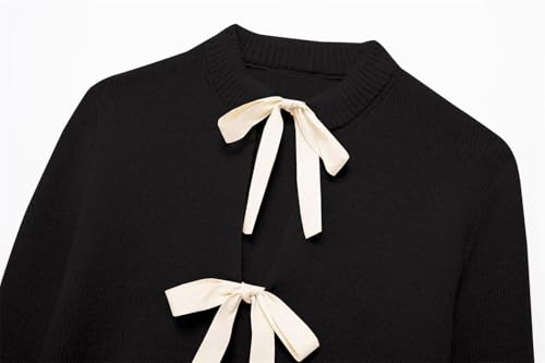 Tie Front Cardigan Sweaters for Women Y2K Bow Tie Open Front Cardigans Crewneck Long Sleeve Sweaters3