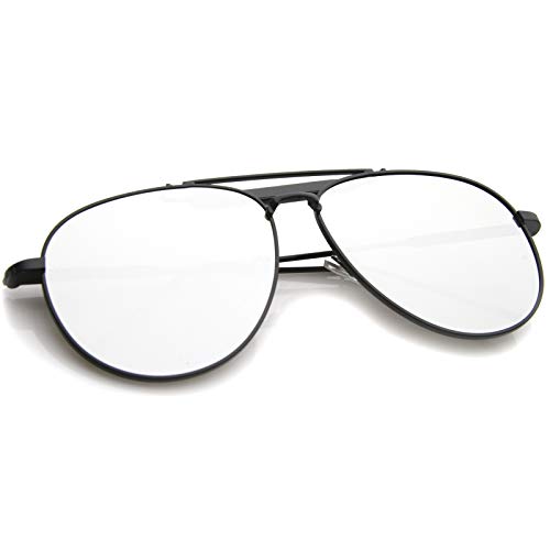 zeroUV Large Classic Teardrop Crossbar Mirrored Flat Lens Aviator Sunglasses 56mm4
