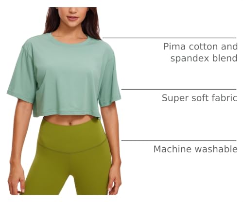 Image of CRZ YOGA Pima Cotton High Neck Crop T-Shirt | Workout, Naturally Soft, Loose Fit, Short Sleeve Tops for Women