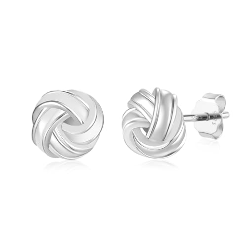 JIAYIQI 925 Sterling Silver Stud Earrings for Women Hypoallergenic 14K White Gold Plated Dainty Knot...