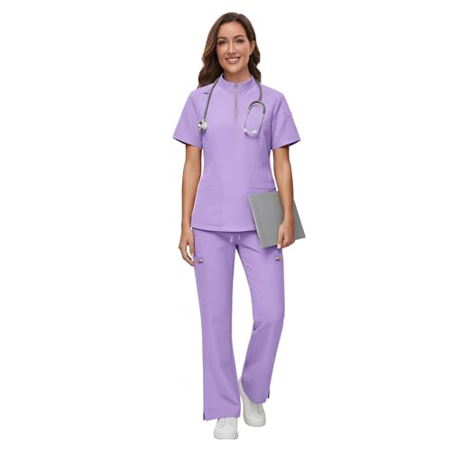Gargey Scrubs for Women - Zip Front Top & Flare Pant Stretch Nursing Women’s Scrubs Set Medical Uniform - image 2