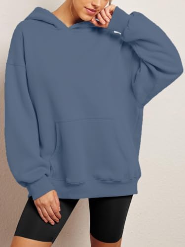 Jhsnjnr Hoodie voor dames, oversized pullover, sport, lange mouwen, fleece, gevoerd sweatshirt met capuchon, effen, basic capuchontrui, grijs, XL