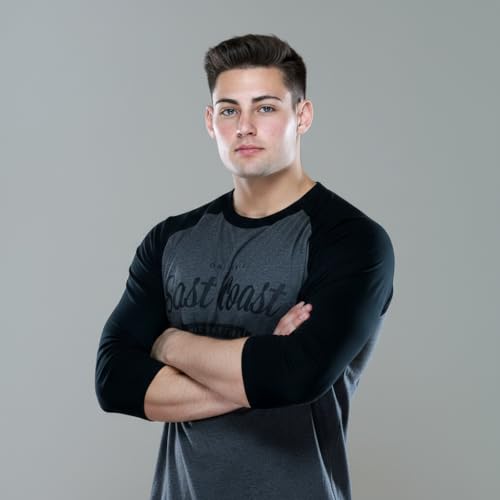 Image of HOT BUTTON Raglan Pattern Round Neck Slim Fit Full Sleeves Casual T Shirt for Men Black & Grey Pack of 1
