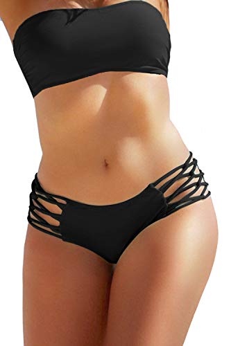 Upopby Women's Sexy Strappy Bikini Bottoms for Women Cheeky Swimsuit Bottoms Ruched Tankini Swim Shorts3