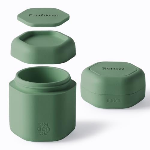Cadence Travel Containers - 2 Piece Haircare Set - Magnetic Travel Capsules - For Shampoo, Conditioner, Hair Styling Product - 1 Small & 1 Medium Capsule - Shampoo & Conditioner Labels - Eucalyptus
