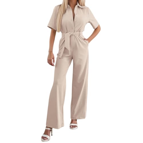Combinaison pantalon femme chic décontractée à manches courtes avec ceinture