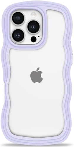 Image of GoldKart iPhone 16 Pro Max Case Wavy Edge Clear Back Design, Anti-Slip Grip Cute Wave Curly Frame Shape Shockproof Soft TPU & Hard PC Bumper Protective Phone Case Cover for Women Girls - Purple