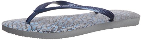 Havaianas Women's Slim Animal Flip Flop Sandal, Grey/Navy Blue, 37/38 BR (7-8 M US)