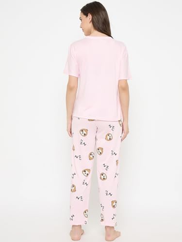 Image of CAMEY Women's Printed Pyjama Set, Short Sleeve T-Shirt and Trousers, Women Nightsuit, Loungewear Sets